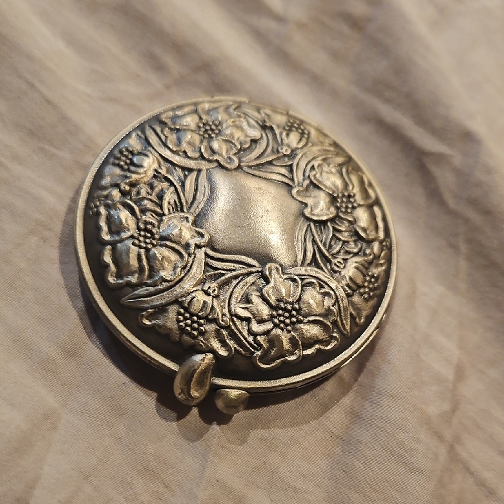 Floral Silver Compact Mirror